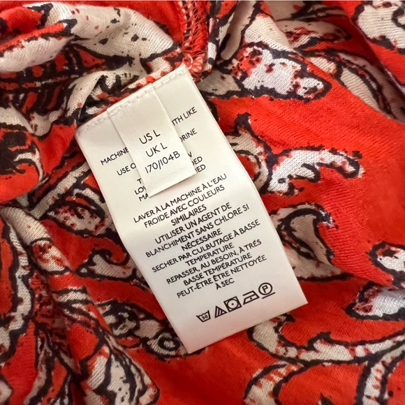 Free People Ruched Long Sleeve Top Size Large Orange White Floral V Neck - Picture 12 of 13